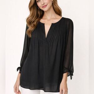 Ann Taylor Black Chiffon Sheer Grunge, Whimsigoth, Whitchy  Long Sleeve Top Sz L